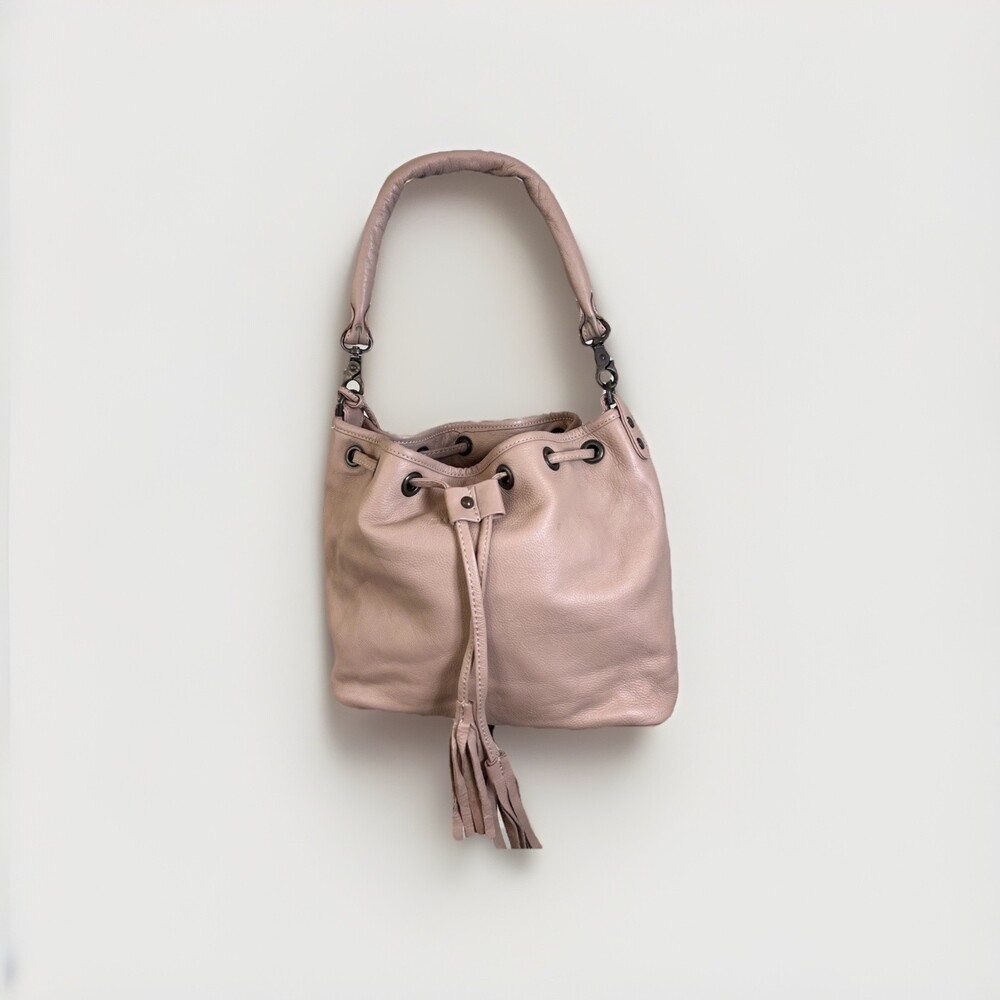Wanderers Travel Co Blush Pink Full Grain Leather Drawstring Bag Shoulder Purse